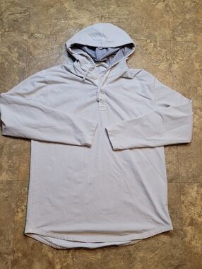 Bylt Basics Drop Cut Hooded Henley Shirt Mens Large L Ivory Long Sleeve